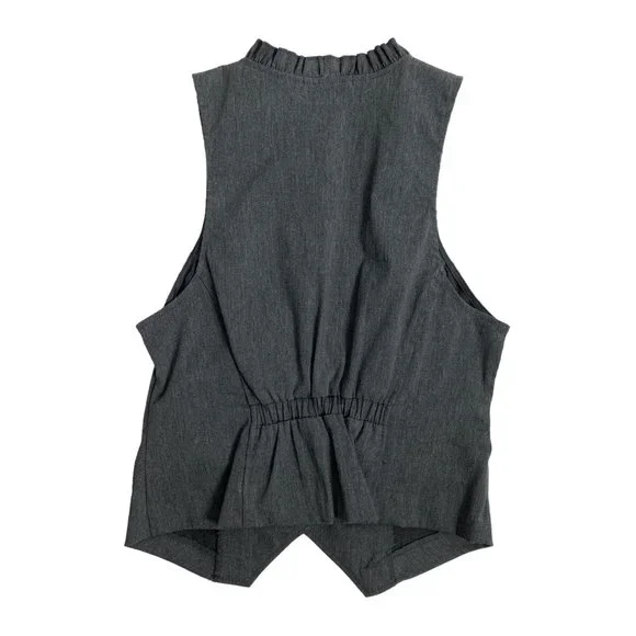 y2k gray ruched ruffle trim plunge v neck cropped vest waistcoat top by love cul - Picture 7 of 8